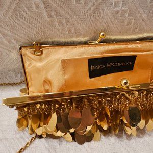 Gold Sequined Clutch Purse with Gold Chain